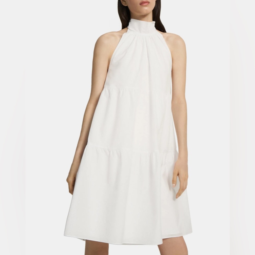 Theory Tiered Halter Mini Dress in Cotton Blend - White (NWT)